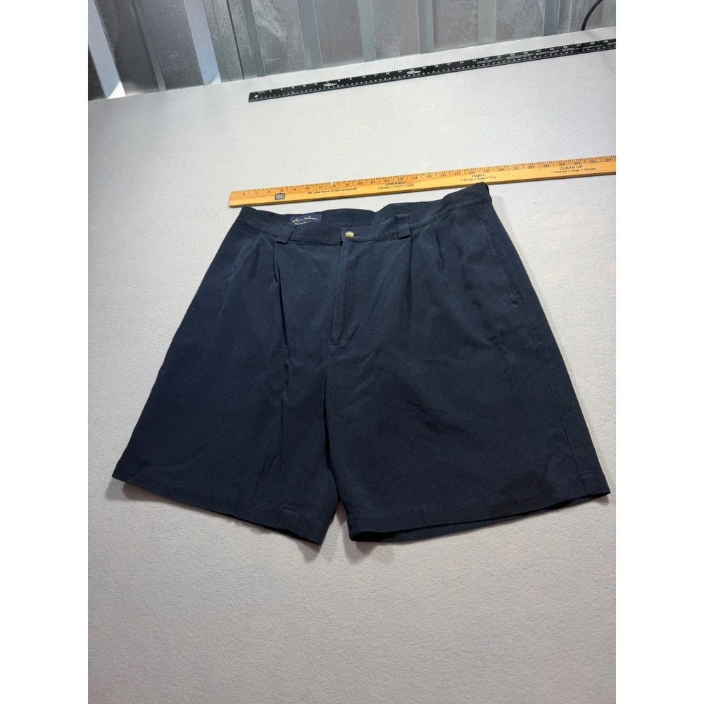 Byron Nelson Eleven Straight Mens 38 Navy Blue Silk Cotton Pleated Golf Shorts